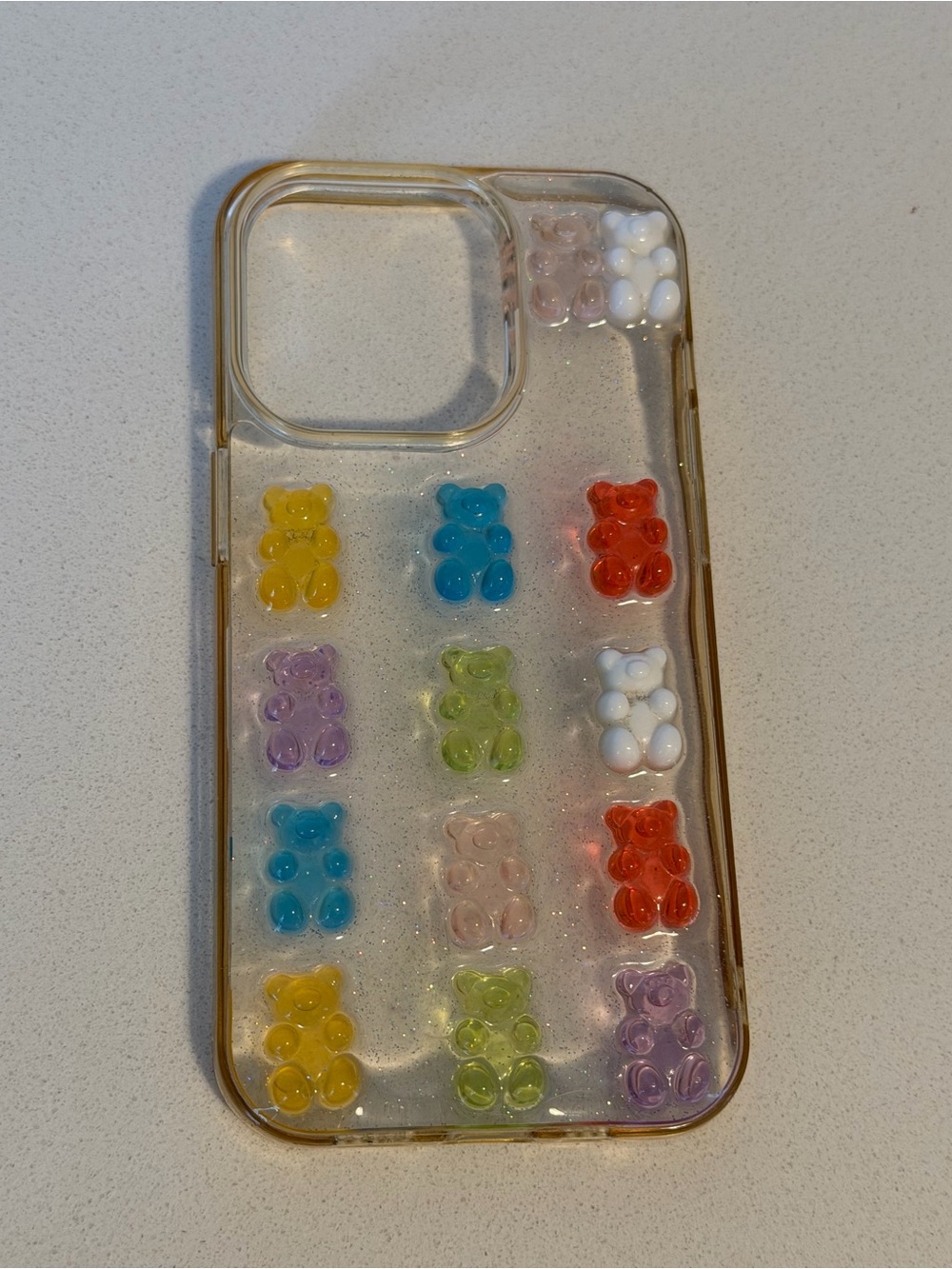 Clear Glitter Gummy Bear Phone Case — Multicolor Accents iPhone 14 Pro